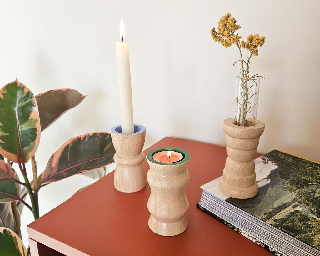 Vira 3 in 1 - Green Finish - Candle Holder / Tea Light Holder / Vase