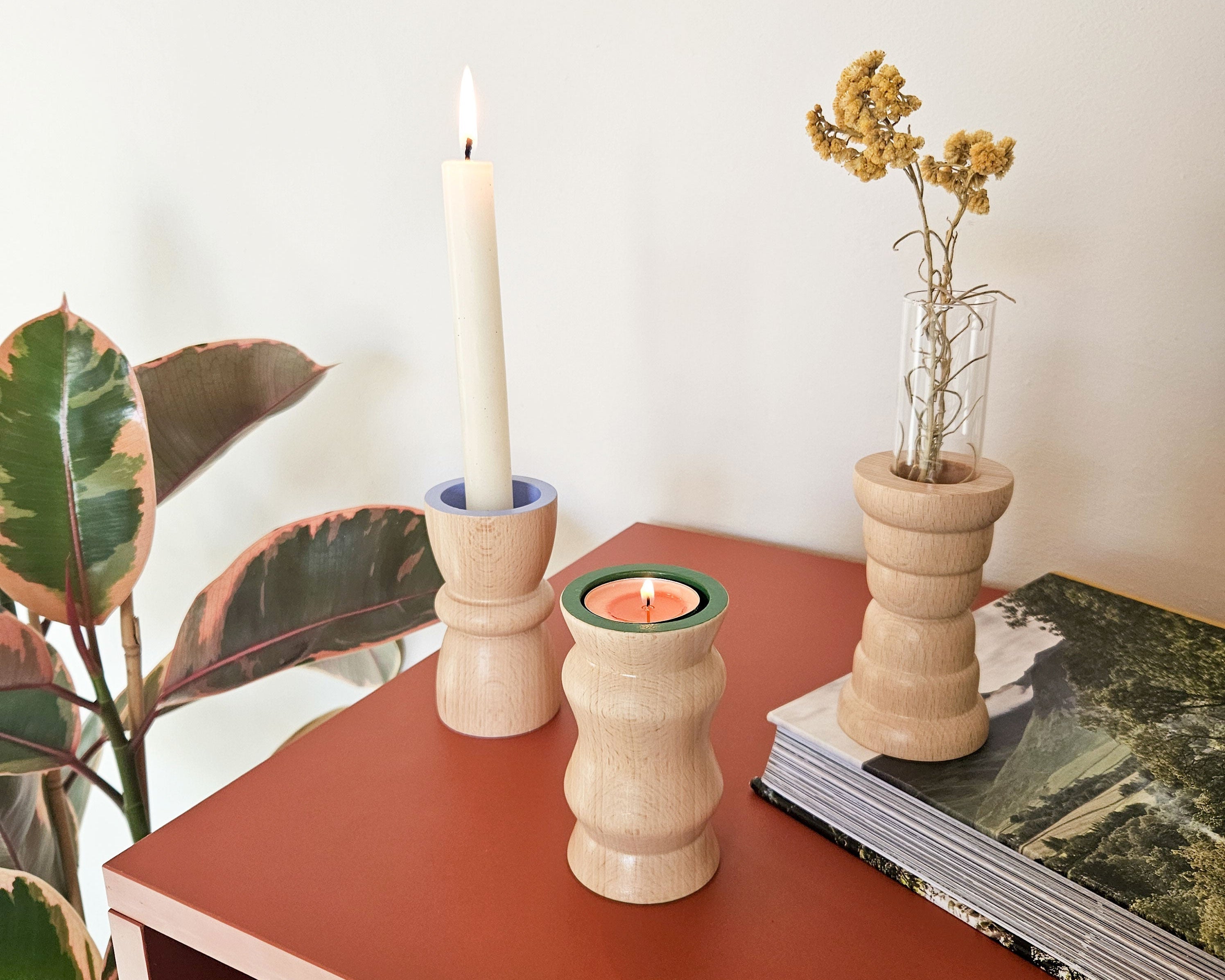 Vira 3 in 1 - Green Finish - Candle Holder / Tea Light Holder / Vase