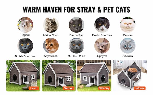 Premium Cedar Outdoor Cat House (22" x 30") – Weatherproof Wooden Feral Cat Shelter for Multiple Cats | Insulated, Raised Design, Escape Door & Asphalt Roof