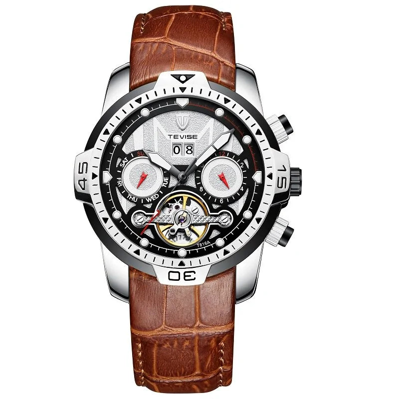 Luxury Water-Resistant Men’s Watch – Automatic Skeleton Dial & Genuine Leather Strap